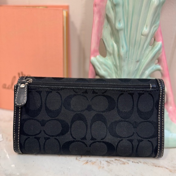 Coach Vintage Y2K Black Monogram Fabric & Leather Full Size Snap Open Wallet - Picture 7 of 12